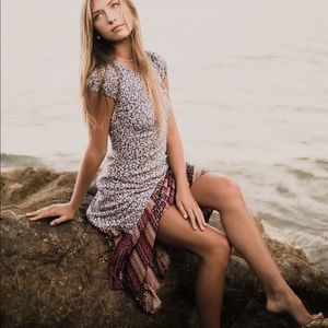 NWOT Free People Aurelia Navy Blue Floral Print Backless Midi Dress Size 0